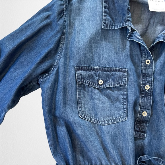 Serra Chambray Shirtdress Medium Blue Long Sleeve Button Up Shirt Dress - Picture 5 of 10